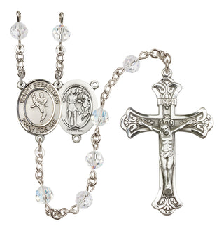 Sterling Silver 6mm Austrian Crystal Saint Sebastian/Martial Arts Rosary in Crystal
