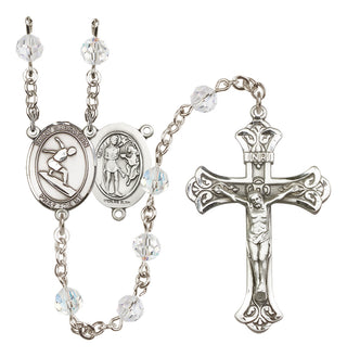 Sterling Silver 6mm Austrian Crystal Saint Sebastian/Surfing Rosary in Crystal