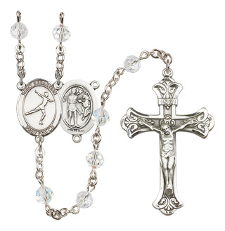 Sterling Silver 6mm Austrian Crystal Saint Sebastian/Figure Skating Rosary in Crystal