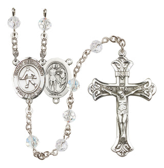 Sterling Silver 6mm Austrian Crystal Saint Sebastian/Field Hockey Rosary in Crystal