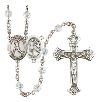 Sterling Silver 6mm Austrian Crystal Saint Sebastian / Softball Rosary in Crystal