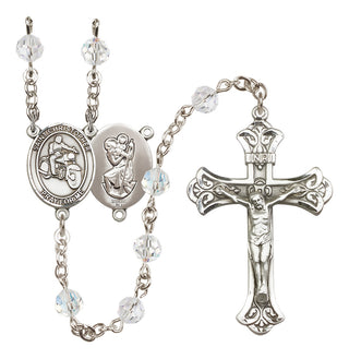 Sterling Silver 6mm Austrian Crystal Saint Christopher/Motorcycle Rosary in Crystal