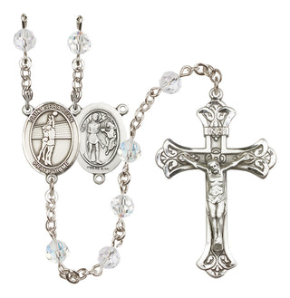 Sterling Silver 6mm Austrian Crystal Saint Sebastian / Volleyball Rosary in Crystal