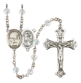 Sterling Silver 6mm Austrian Crystal Saint Sebastian / Fishing Rosary in Crystal