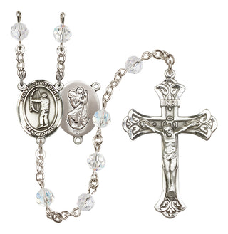 Sterling Silver 6mm Austrian Crystal Saint Christopher/Archery Rosary in Crystal