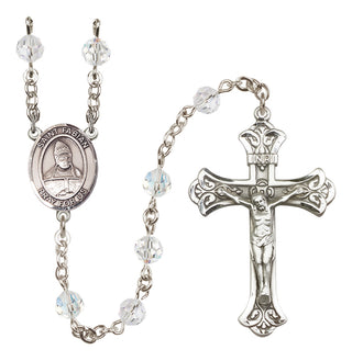 Sterling Silver 6mm Austrian Crystal Saint Fabian Rosary in Crystal