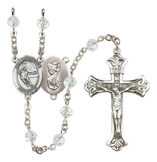 Sterling Silver 6mm Austrian Crystal Saint Christopher/Hockey Rosary in Crystal