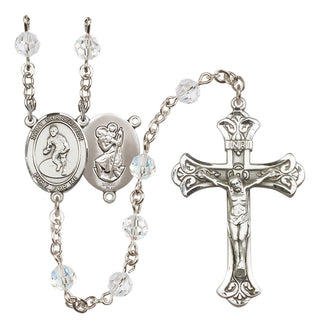 Sterling Silver 6mm Austrian Crystal Saint Christopher/Wrestling Rosary in Crystal