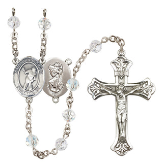 Sterling Silver 6mm Austrian Crystal Saint Christopher/Lacrosse Rosary in Crystal