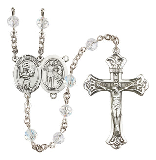 Sterling Silver 6mm Austrian Crystal Saint Sebastian / Baseball Rosary in Crystal
