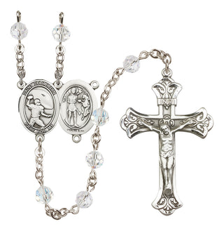 Sterling Silver 6mm Austrian Crystal Saint Sebastian / Football Rosary in Crystal