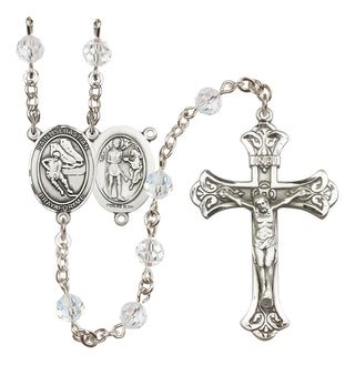 Sterling Silver 6mm Austrian Crystal Saint Sebastian / Hockey Rosary in Crystal