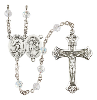 Sterling Silver 6mm Austrian Crystal Saint Sebastian /Track&Field-Men Rosary in Crystal