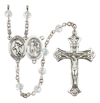 Sterling Silver 6mm Austrian Crystal Saint Sebastian /Track&Field-Women Rosary in Crystal