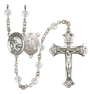 Sterling Silver 6mm Austrian Crystal Guardian Angel/Football Rosary in Crystal