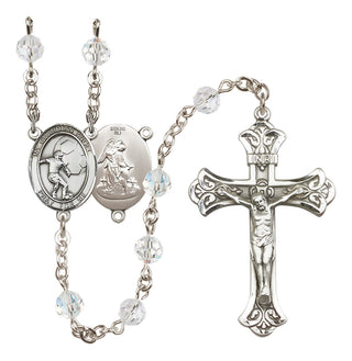Sterling Silver 6mm Austrian Crystal Guardian Angel/Soccer Rosary in Crystal