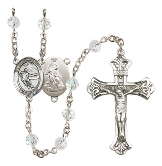 Sterling Silver 6mm Austrian Crystal Guardian Angel/Hockey Rosary in Crystal