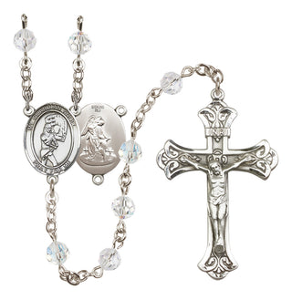 Sterling Silver 6mm Austrian Crystal Guardian Angel/Softball Rosary in Crystal