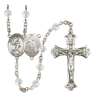 Sterling Silver 6mm Austrian Crystal Guardian Angel/Track&Field-Men Rosary in Crystal
