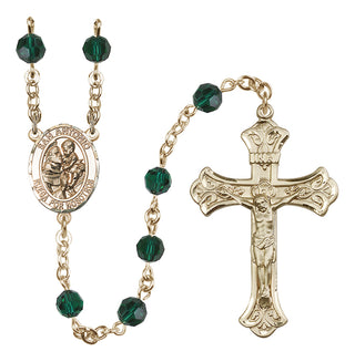 14 Karat Gold-Filled 6mm Austrian Crystal San Antonio Rosary in Emerald