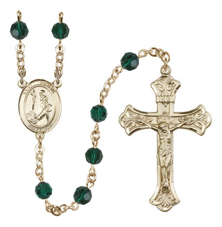14 Karat Gold-Filled 6mm Austrian Crystal Saint Dominic de Guzman Rosary in Emerald
