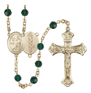 14 Karat Gold-Filled 6mm Austrian Crystal Saint Luke the Apostle / Doctor Rosary in Emerald