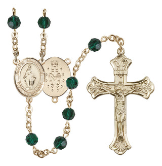 14 Karat Gold-Filled 6mm Austrian Crystal Virgen Milagrosa Rosary in Emerald