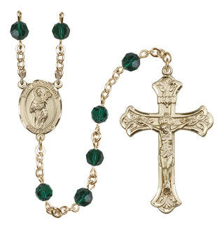 14 Karat Gold-Filled 6mm Austrian Crystal Saint Scholastica Rosary in Emerald