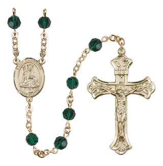 14 Karat Gold-Filled 6mm Austrian Crystal Saint Walburga Rosary in Emerald