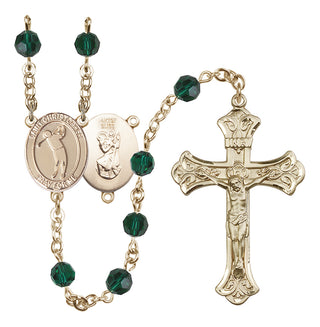 14 Karat Gold-Filled 6mm Austrian Crystal Saint Christopher/Golf Rosary in Emerald