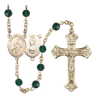 14 Karat Gold-Filled 6mm Austrian Crystal Saint Christopher/Basketball Rosary in Emerald