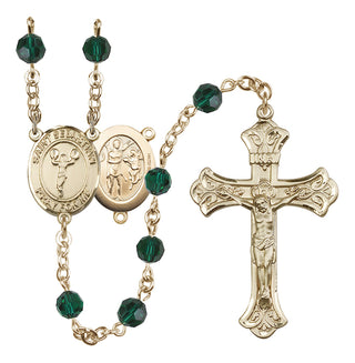 14 Karat Gold-Filled 6mm Austrian Crystal Saint Sebastian/Cheerleading Rosary in Emerald