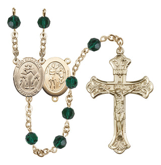 14 Karat Gold-Filled 6mm Austrian Crystal Saint Sebastian/Wrestling Rosary in Emerald