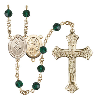 14 Karat Gold-Filled 6mm Austrian Crystal Saint Sebastian/Dance Rosary in Emerald