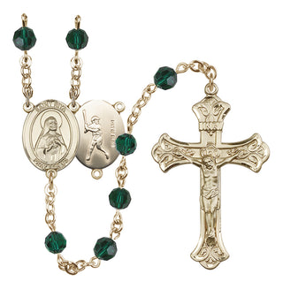 14 Karat Gold-Filled 6mm Austrian Crystal Saint Rita / Baseball Rosary in Emerald