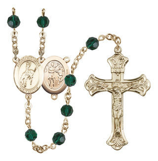 14 Karat Gold-Filled 6mm Austrian Crystal Saint Sebastian / Rodeo Rosary in Emerald