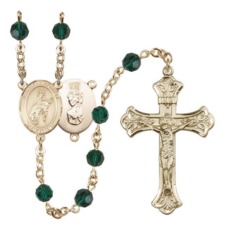 14 Karat Gold-Filled 6mm Austrian Crystal Saint Christopher / Rodeo Rosary in Emerald