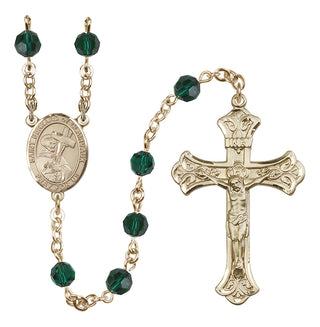14 Karat Gold-Filled 6mm Austrian Crystal Saint Bernard of Clairvaux Rosary in Emerald