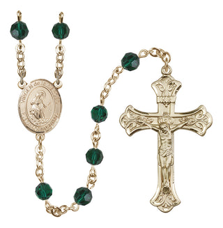 14 Karat Gold-Filled 6mm Austrian Crystal Virgen de la Merced Rosary in Emerald