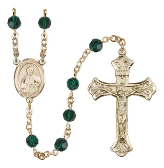 14 Karat Gold-Filled 6mm Austrian Crystal Saint Pius X Rosary in Emerald