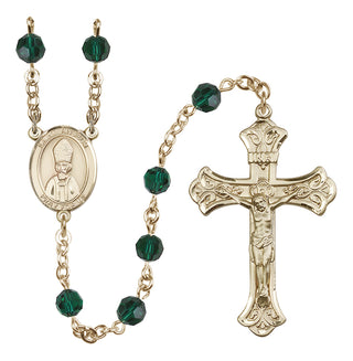 14 Karat Gold-Filled 6mm Austrian Crystal Saint Anselm of Canterbury Rosary in Emerald