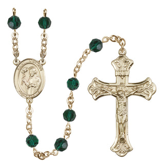 14 Karat Gold-Filled 6mm Austrian Crystal Saint Dunstan Rosary in Emerald