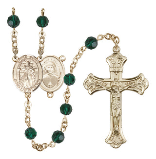 14 Karat Gold-Filled 6mm Austrian Crystal Divine Mercy Rosary in Emerald