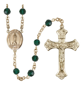 14 Karat Gold-Filled 6mm Austrian Crystal Our Lady of Kibeho Rosary in Emerald