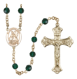 14 Karat Gold-Filled 6mm Austrian Crystal Guardian Angel Protector Rosary in Emerald