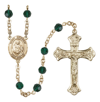 14 Karat Gold-Filled 6mm Austrian Crystal Saint Norbert of Xanten Rosary in Emerald
