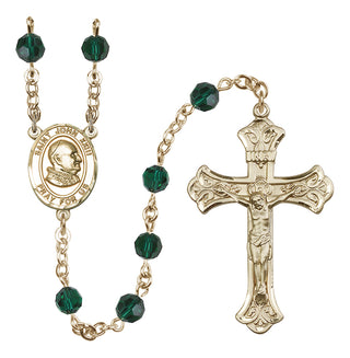 14 Karat Gold-Filled 6mm Austrian Crystal Saint John Xxiii Rosary in Emerald