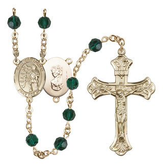 14 Karat Gold-Filled 6mm Austrian Crystal Saint Christopher / Karate Rosary in Emerald