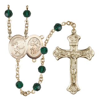 14 Karat Gold-Filled 6mm Austrian Crystal Saint Sebastian / Soccer Rosary in Emerald