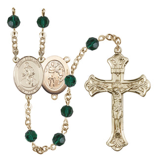 14 Karat Gold-Filled 6mm Austrian Crystal Saint Sebastian/Wrestling Rosary in Emerald